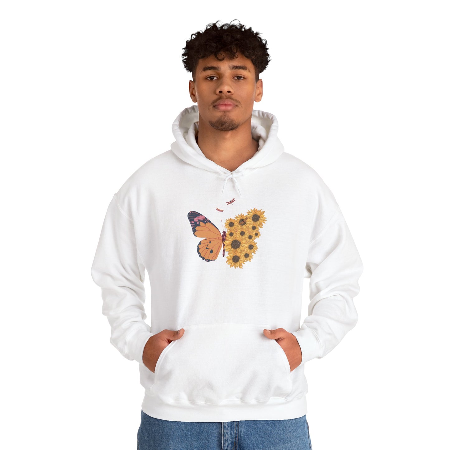 Butterfly & Sunflower Unisex Hoodie – Cozy Spring Design
