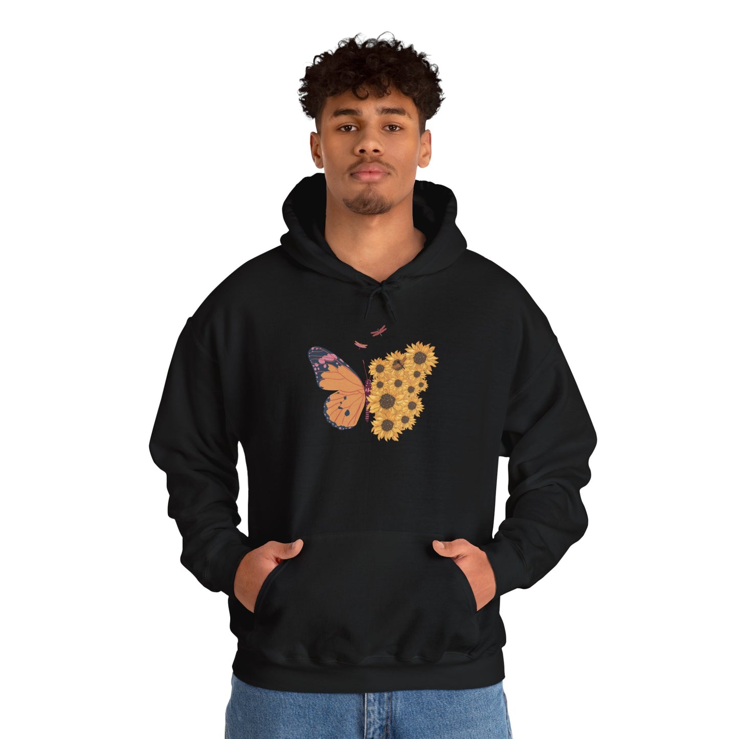 Butterfly & Sunflower Unisex Hoodie – Cozy Spring Design