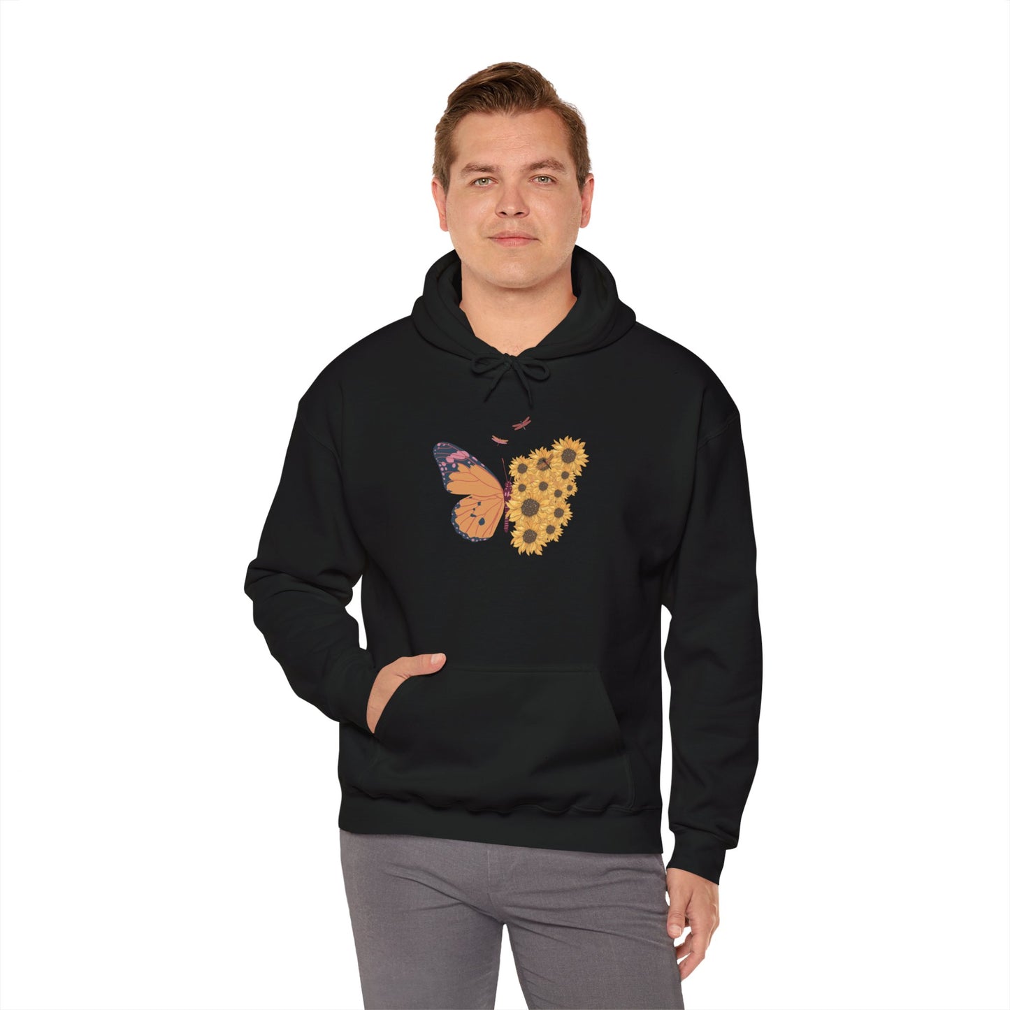 Butterfly & Sunflower Unisex Hoodie – Cozy Spring Design